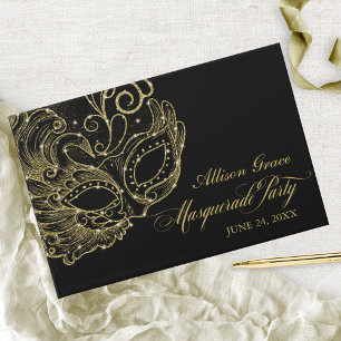 Quinceanera Masquerade Feest Goud Zwart Gastenboek