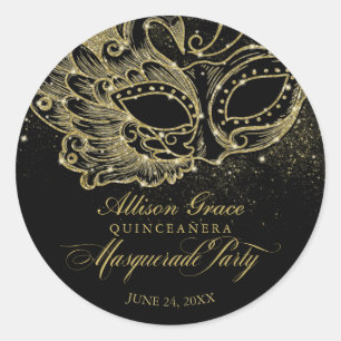 Quinceanera Masquerade Feest Goud Zwart Ronde Sticker