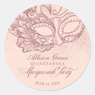 Quinceanera Masquerade Feest Roze Goud Roze Ronde Sticker