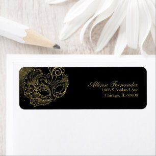 Quinceanera Masquerade Gold Glitter Black Etiket