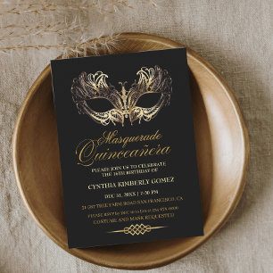 Quinceañera Masquerade Goud Zwart 16e Verjaardag Kaart