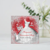 Quinceanera Masquerade Red White Snowflakes Kaart (Staand voorkant)