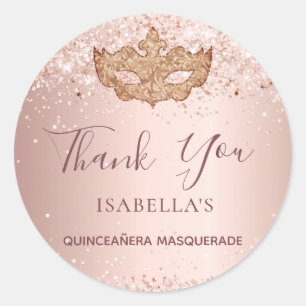 Quinceanera masquerade roos goud glitter Dank u we Ronde Sticker