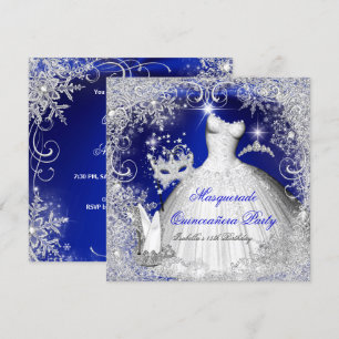 Quinceanera Masquerade Royal Blue Snowflakes Kaart