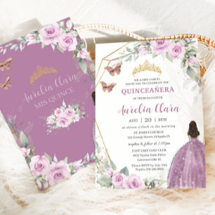 Quinceañera Mauve Bloemen Vlinder Prinses Jurk Kaart