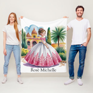 Quinceañera Meisje in roze en witte jurk Gift Fleece Deken