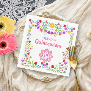 Quinceanera Mexicaanse Fiesta Bloemen 15e Verjaard Servet