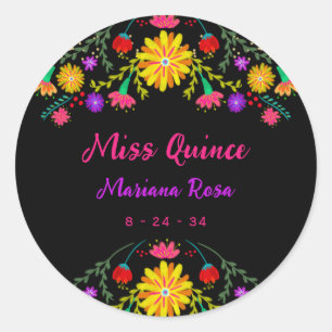 Quinceanera Mexican Fiesta Floral Birthday Ronde Sticker