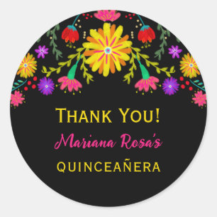 Quinceanera Mexican Fiesta Floral Birthday Ronde Sticker
