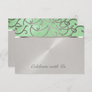 Quinceanera Mint Green en Silver Filigree Swirls Kaart