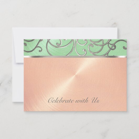 Quinceanera Mint Green Peach Silver Filigree Swirl Kaart (Voorkant)