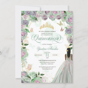 Quinceanera Mint Green Rozen Elegant Butterflies I Kaart