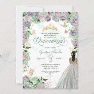 Quinceanera Mint Green Rozen Elegant Butterfly Inv Kaart