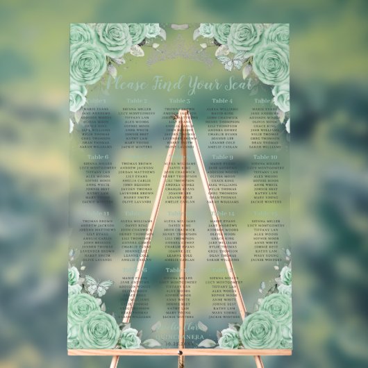Quinceañera Mint Groen Bloemen Zilver Zitje Acryl Bord (Neutraal)