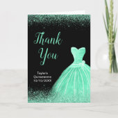 Quinceanera Mint Groene Jurk Faux Glitter Bedankkaart (Voorkant)