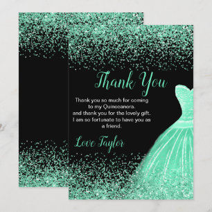Quinceanera Mintgroene Jurk Nep Glitters Bedankkaart