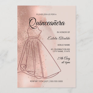 Quinceanera Mis Quince Dusty Roos Gold Elegant Kaart