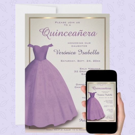 Quinceañera mis quince party invitation violette