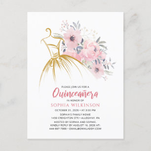 Quinceanera Modern Floral 15e verjaardag Uitnodiging Briefkaart