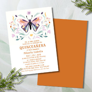 Quinceañera Modern Pink Paars Butterfly Floral Kaart