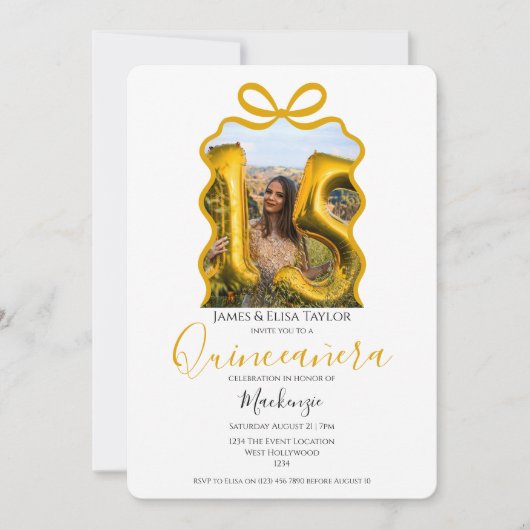 Quinceanera Modern Ribbon Lijst Kaart (Voorkant)