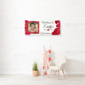 Quinceanera Mooie Rode Rozen en Rode Glitter Frame Spandoek (Insitu)