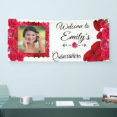 Quinceanera Mooie Rode Rozen en Rode Glitter Frame Spandoek (Beurs)