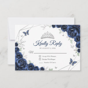 Quinceanera Navy Argent Floral Réponse