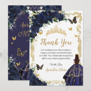 Quinceañera Navy Blauwe Bloem Goud Prinses 15 16 Bedankkaart