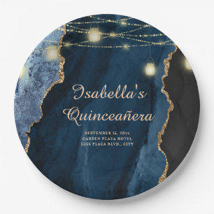 Quinceañera Navy Blauwe Gouden Glitter Sliert Lich Papieren Bordje