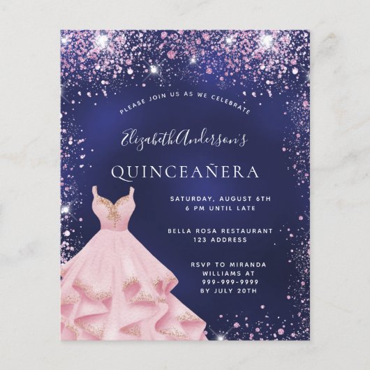 Quinceanera navy blue roze jurk flyer (Voorkant)