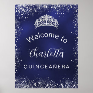 Quinceanera navy blue Silver welkom Poster