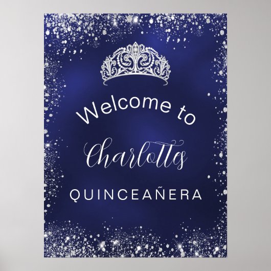 Quinceanera navy blue Silver welkom Poster (Voorkant)