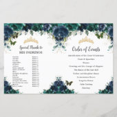 Quinceañera Navy Emerald Floral Budget Programma (Achterkant)