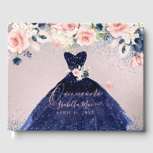 Quinceanera Navy Glitter Gown Blush Rozen Gastenboek
