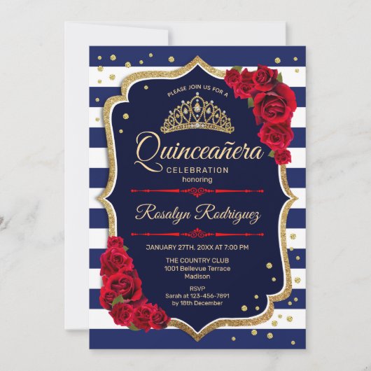 Quinceanera - Navy Goud Rood Kaart (Voorkant)