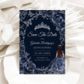 Quinceanera Navy Silver Butterflies Roses Save The Date