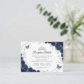 Quinceanera Navy Silver Floral Details Informatiekaartje (Staand voorkant)