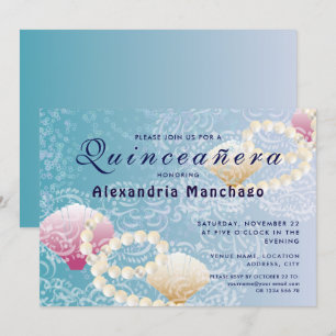 Quinceanera onder het zeeen kant, parels roze sche kaart