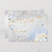 Quinceanera Opslaan Datum Holografische Confetti Kaart (Voorkant / Achterkant)