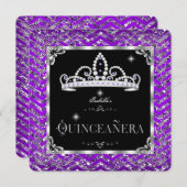 Quinceanera Paars Black Silver Diamond Tiara Kaart (Voorkant / Achterkant)