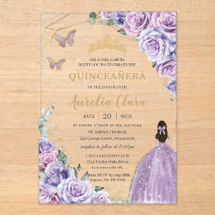 Quinceañera Paars Lavendel Sering Bloemenkroon Pri Acryl Uitnodigingen