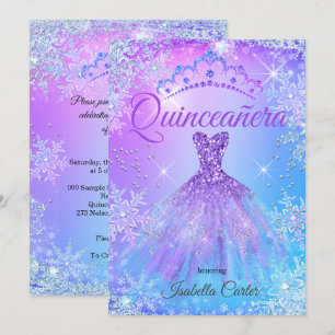Quinceanera Paars Pink Blue Winter Wonderland 2 Kaart
