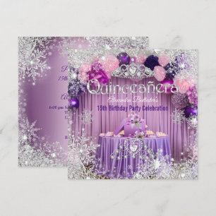 Quinceanera Paars Roze Zilveren Tiara Sneeuwvlok Kaart