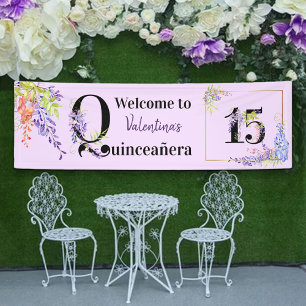 Quinceanera Paars Wisteria Floral Number 15 Spandoek