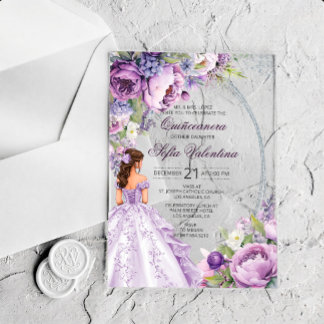 Quinceanera Paars Zilver Acryl Uitnodiging Uitnodigingen