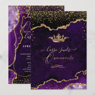 Quinceanera, Paarse Agate Faux Gold Confetti Invit Kaart
