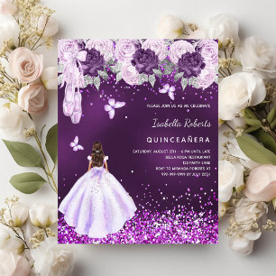 Quinceanera paarse ballerina jurk roze uitnodiging