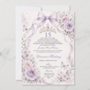 Quinceañera Paarse bloem 15 Años Prinses Tiara Kaart
