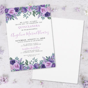 Quinceanera Paarse Bloemen Kaart